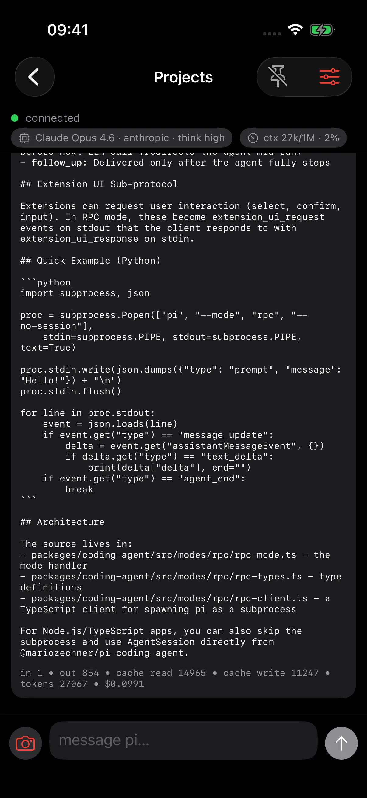 Pi response with code and documentation